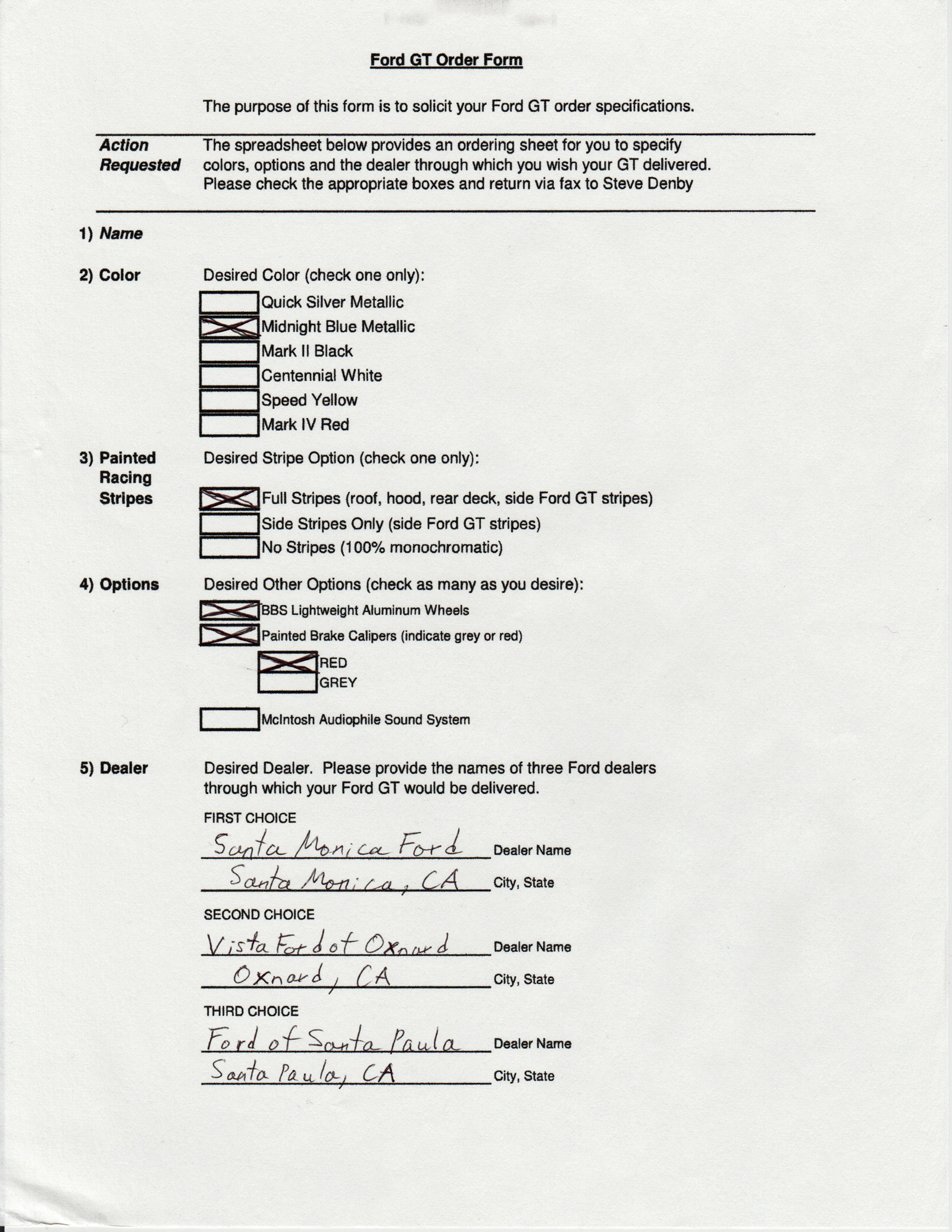 2005 Ford GT Order Form