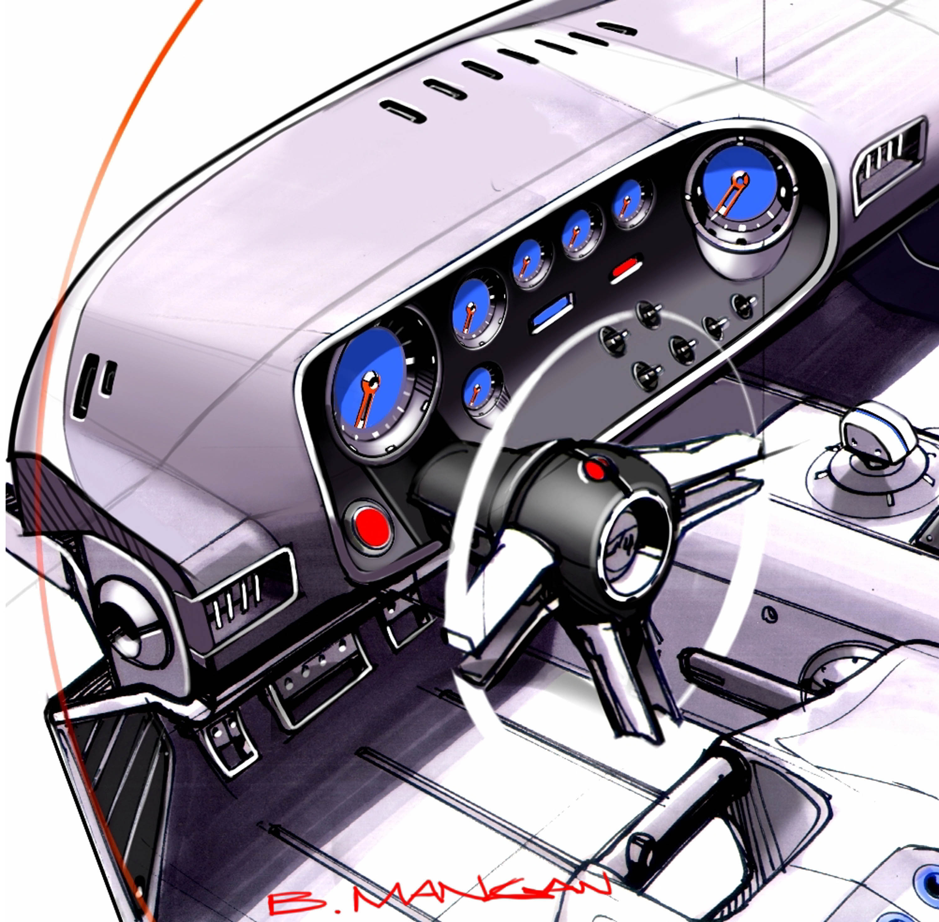 Ford GT40 Concept Design Sketch Gauges