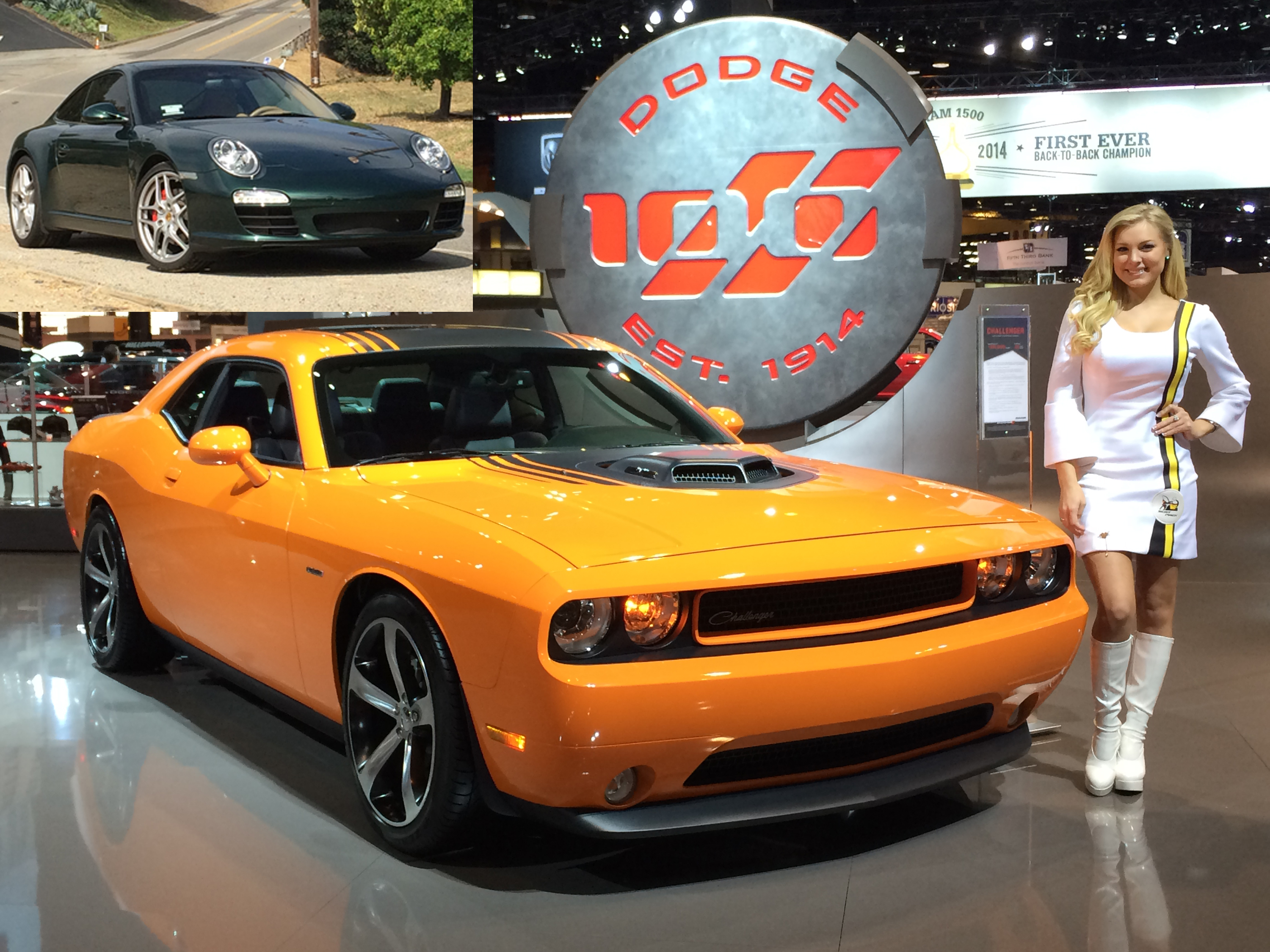 Dodge Challenger Porsche 911 Auto Show Girl