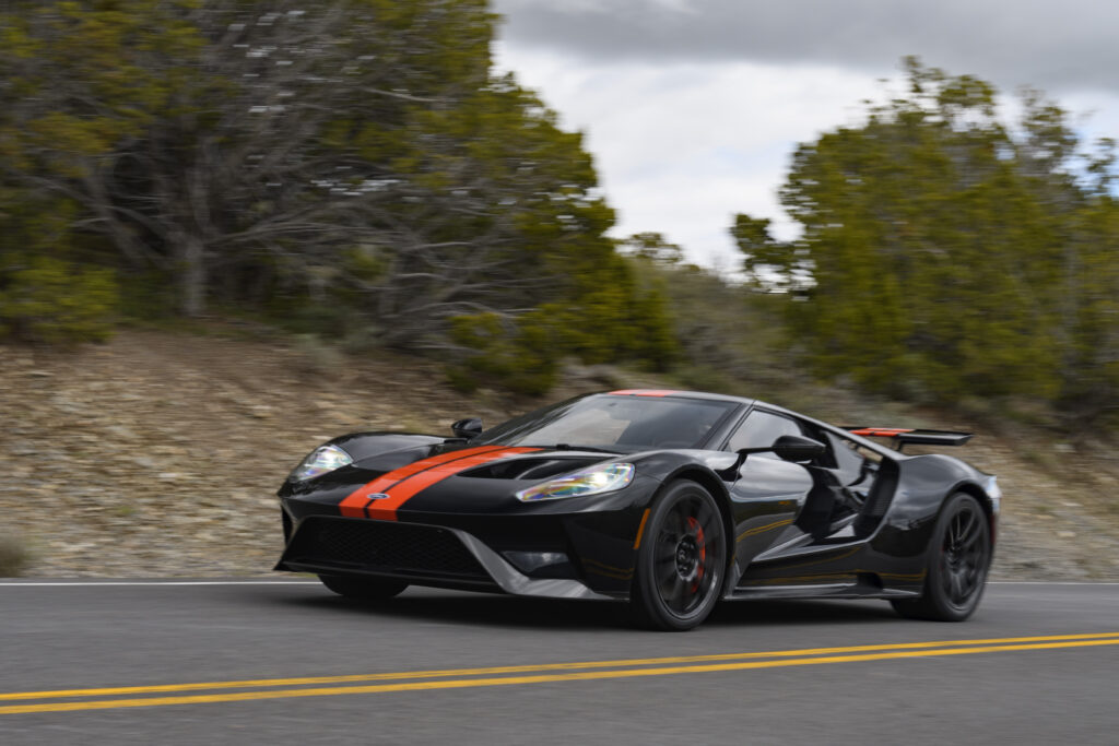 Black Orange Ford GT Driving